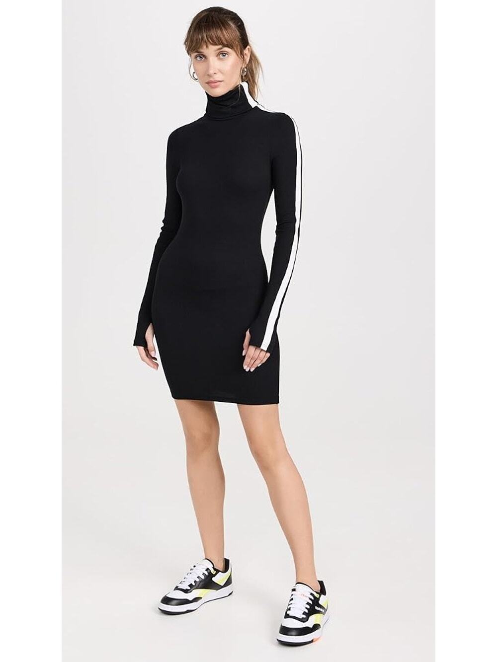 New Splits59 Jackson Rib Turtleneck Dress in Black / White Women's Size S